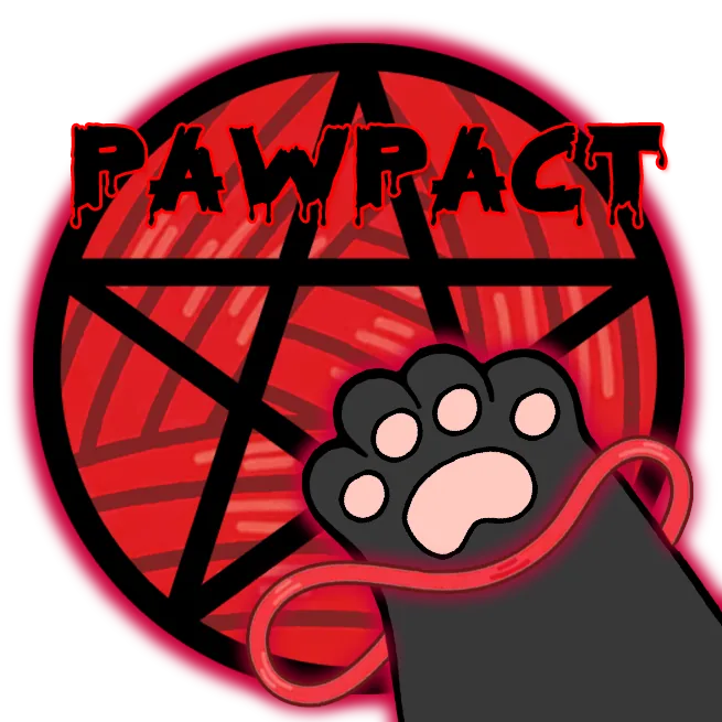 PAWPACT emblem — a cat paw over a pentagram of red yarn